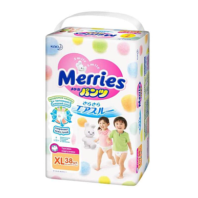Подгузники-трусики для детей Merries (Меррис) 12-22 кг Размер 5  (XL) 38 шт.