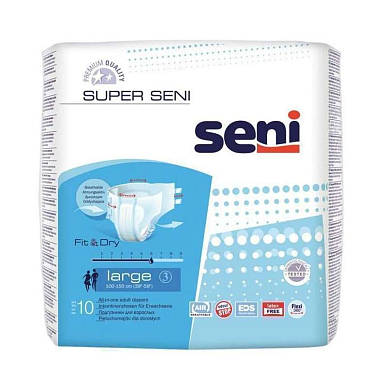 Подгузники для взрослых &quot;Seni&quot; super seni large р.3 (100-150 см) 10 шт.