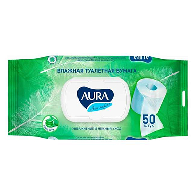Бумага туалетная влажная Аура Ультра комфорт с крышкой в ассорт. №50
