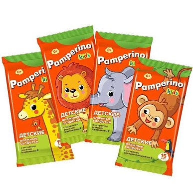 Салфетки детские влажные Памперино Kids с ромашкой и витамином Е 15 шт.