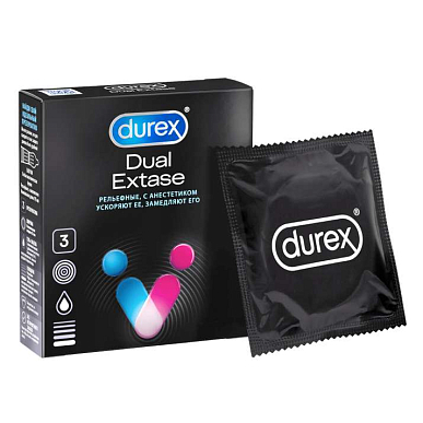 Презервативы Durex (Дюрекс) Dual Extase 3 шт. (рельефные с анестетиком)