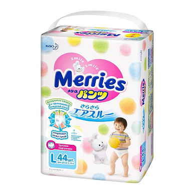 Подгузники-трусики для детей Merries (Меррис)  9-14 кг Размер 4(L) 44 шт.