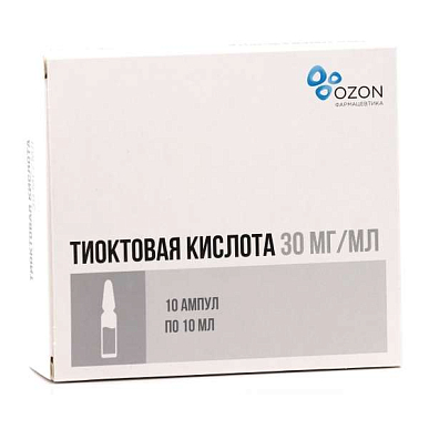 Тиоктовая к-та концентрат для приготовления р-ра для инфузий 30 мг/мл амп. 10 мл №10