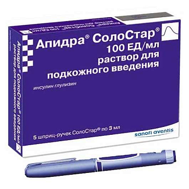 Апидра СолоСтар р-р для подкож. введ. 100 ЕД/мл 3 мл №5 шприц-ручки