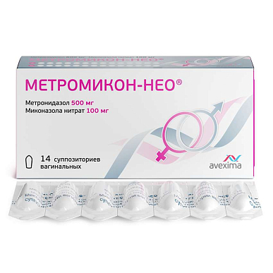 Метромикон-Нео супп. вагинальные 500 мг + 100 мг №14