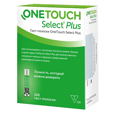 Тест-полоски ONE TOUCH Select Plus для глюкометра 100 шт.