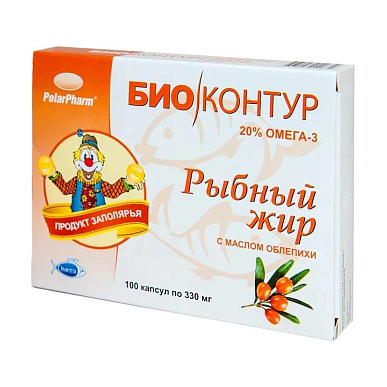 Рыбный жир Биоконтур капс. 330 мг №100 с маслом облепихи БАД